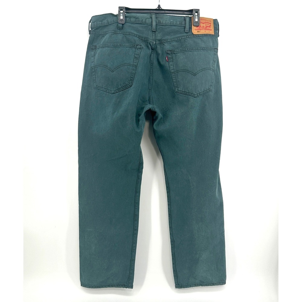 Levi's 501 Jeans‎ Men 38x30 Teal Green Solid Straight Fit Irregular NWOT - Picture 2 of 10